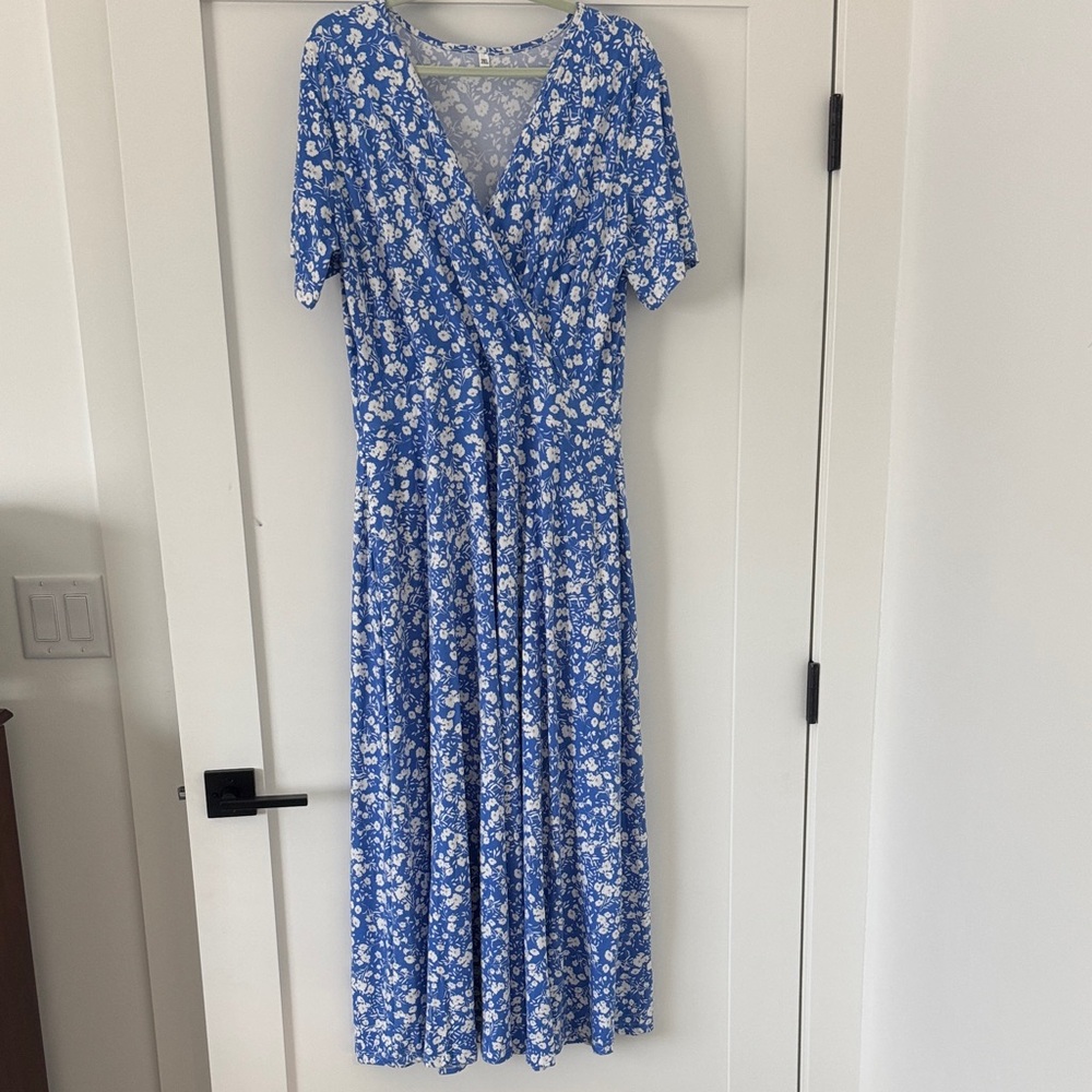 Blue Floral Wrap Maxi Dress